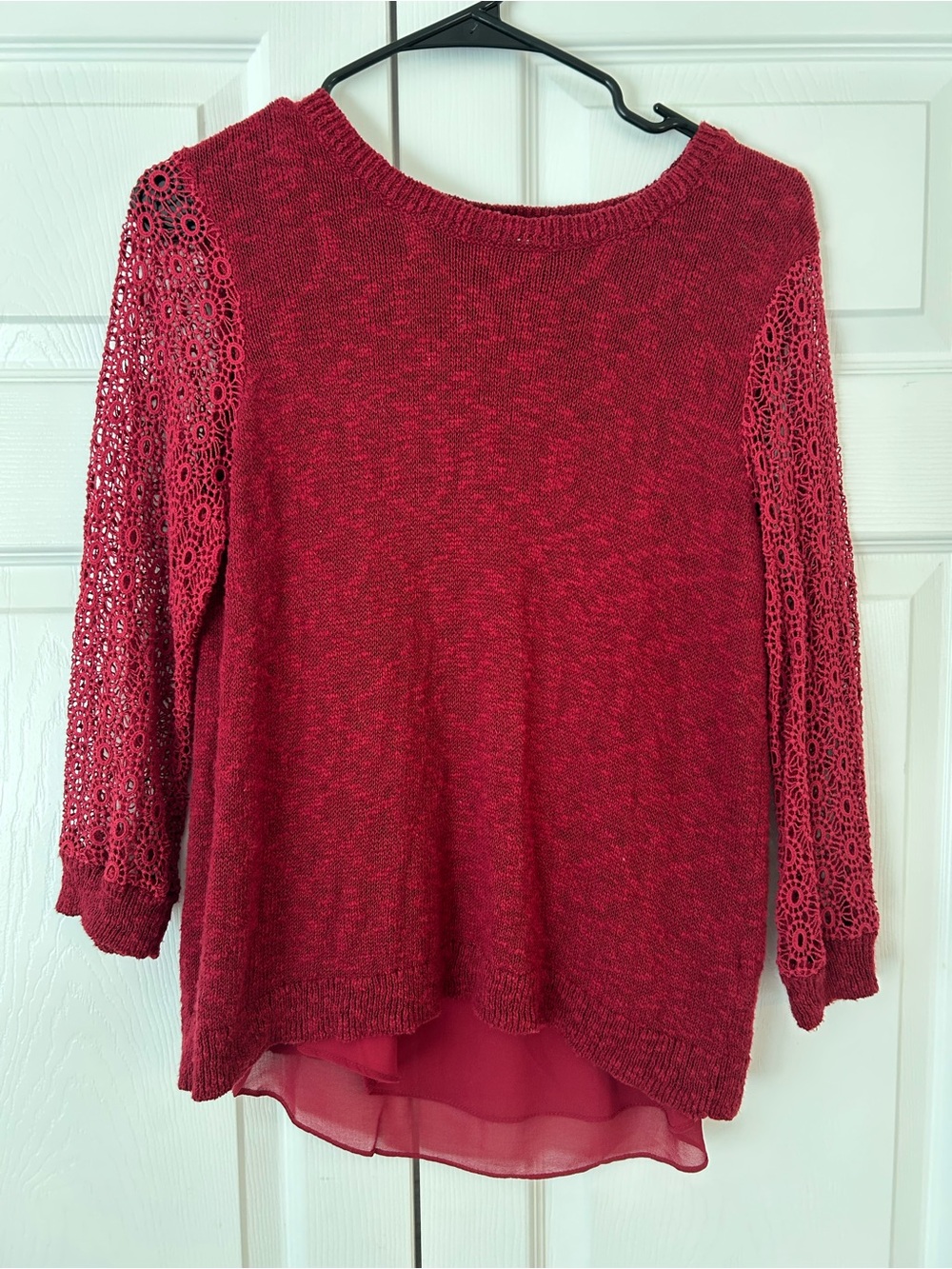 NWOT Lucky Brand Women’s Red Waffle Knit Crochet Linen Tunic Blouse Shirt Size M